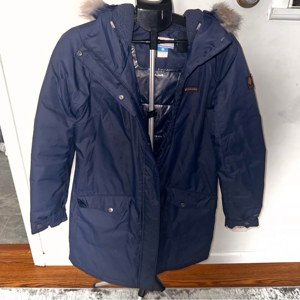 Columbia Navy Parka with Faux Fur Hood